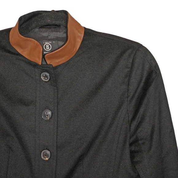Bogner Black Angora Blend Military Style Blazer with Leather Trim - Size 6 - Picture 1 of 6